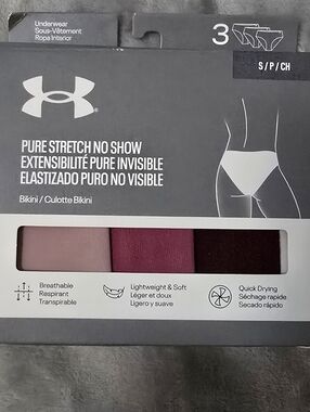 Under Armour Bikini Pure Stretch No-Show 3-Pack - Light Pink, Rose, Burgundy